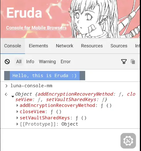 Screenshot of eruda expend the `mm` object
